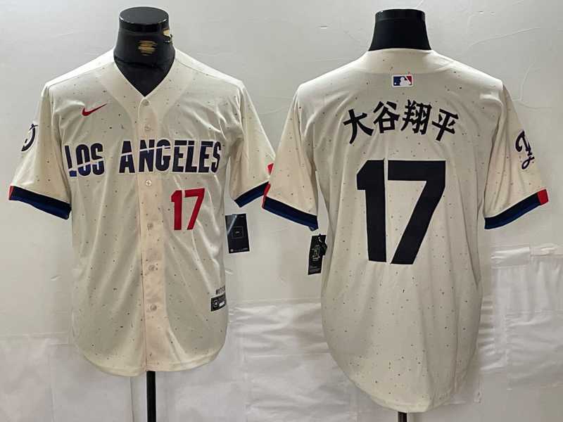 Mens Los Angeles Dodgers #17 Shohei Ohtani Cream Stitched Baseball Jersey